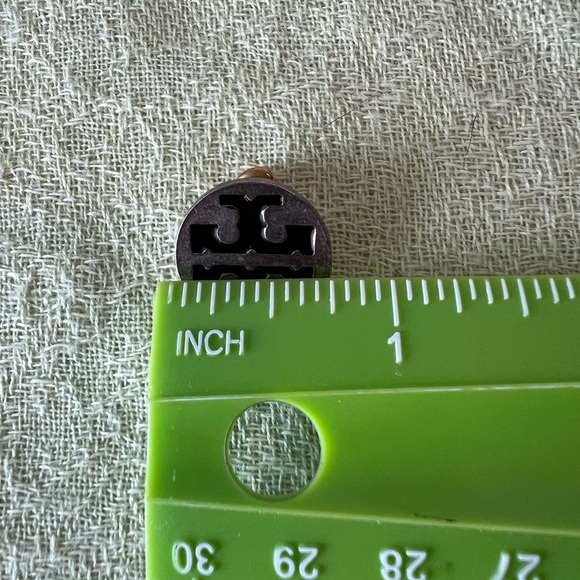 Tory Burch Black and Gold Round Logo Earrings - Picture 3 of 3